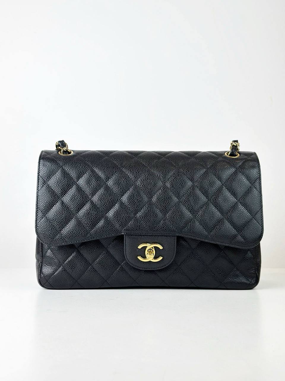 CHANEL CLASSIC FLAP BLACK CAVIAR JUMBO SHOULDER BAG GHW