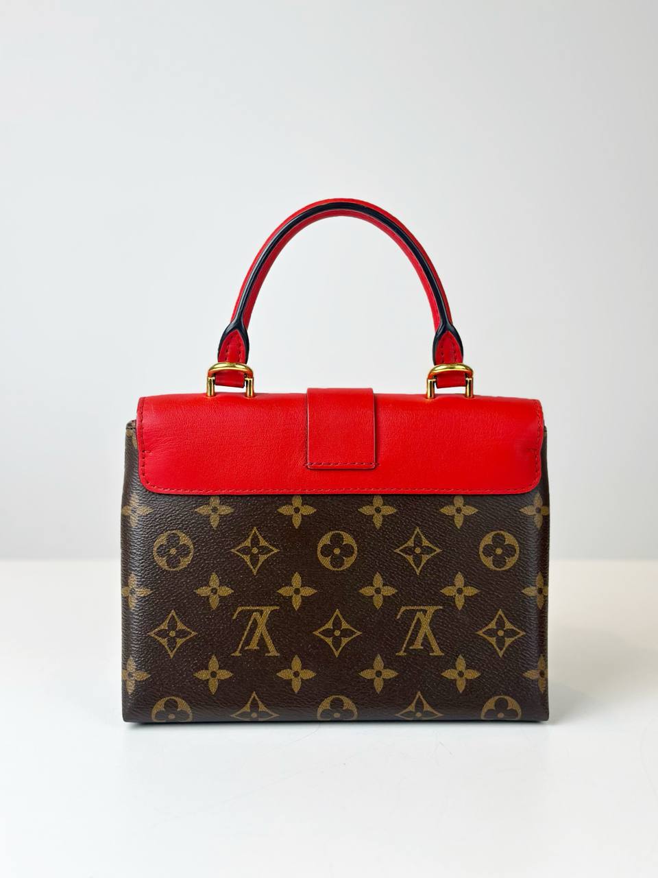 LOUIS VUITTON COQUELICOT LOCKY BB MONOGRAM WITH RED LEATHER TOP HANDLE BAG