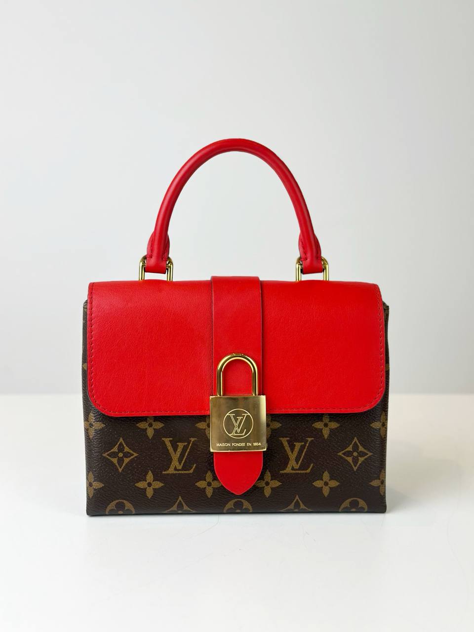 LOUIS VUITTON COQUELICOT LOCKY BB MONOGRAM WITH RED LEATHER TOP HANDLE BAG