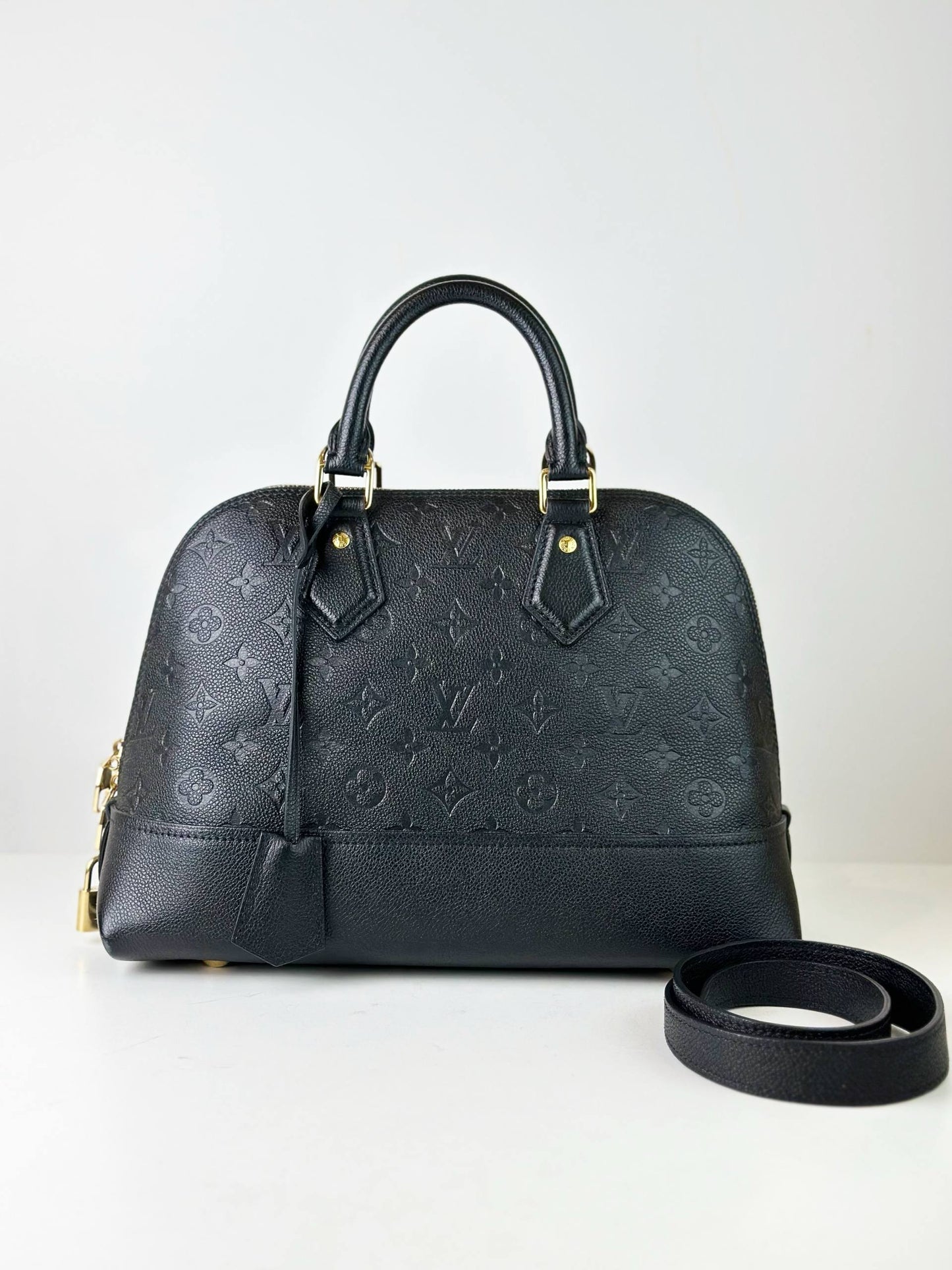 LOUIS VUITTON NEO ALMA PM MONOGRAM EMPREINTE BLACK HANDBAG WITH STRAP