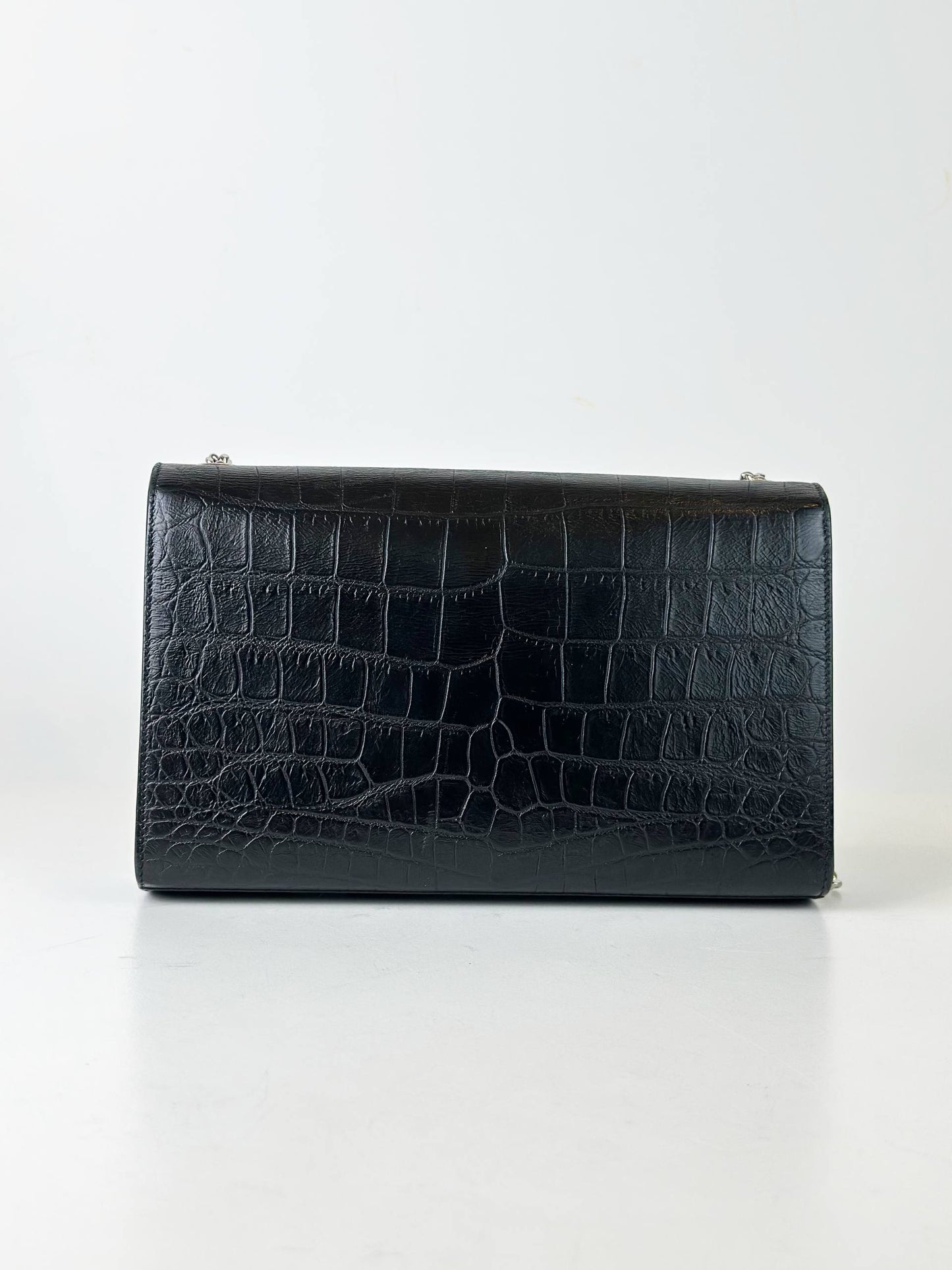 YSL KATE TASSEL CROCODILE EMBOSSED BLACK MEDIUM CROSSBODY BAG SHW