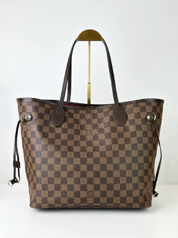 LOUIS VUITTON DAMIER EBENE NEVERFULL MM TOTE BAG WITH POUCH