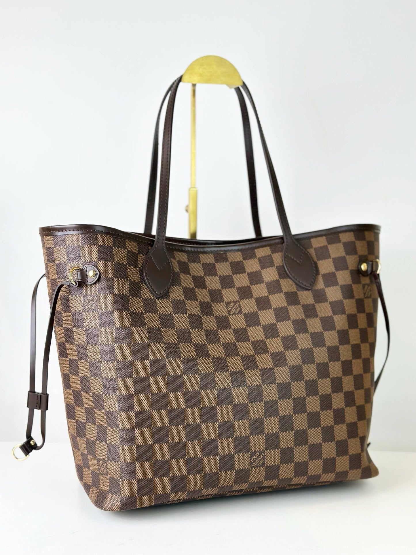 LOUIS VUITTON DAMIER EBENE NEVERFULL MM TOTE BAG WITH POUCH