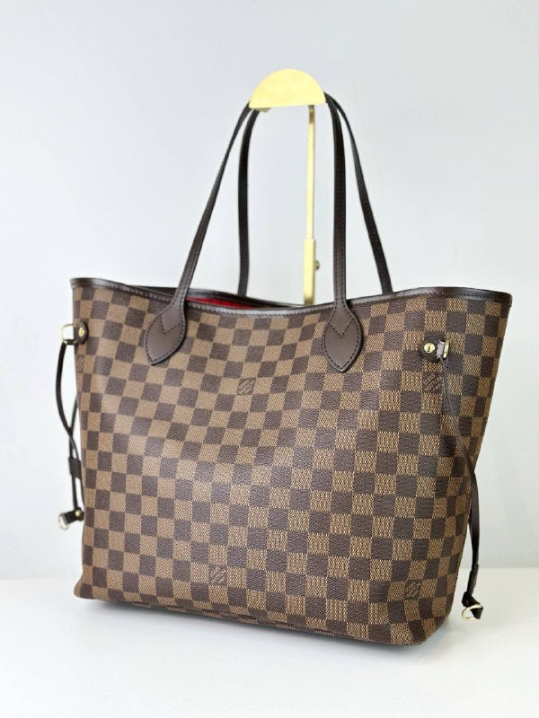 LOUIS VUITTON DAMIER EBENE NEVERFULL MM TOTE BAG WITH POUCH