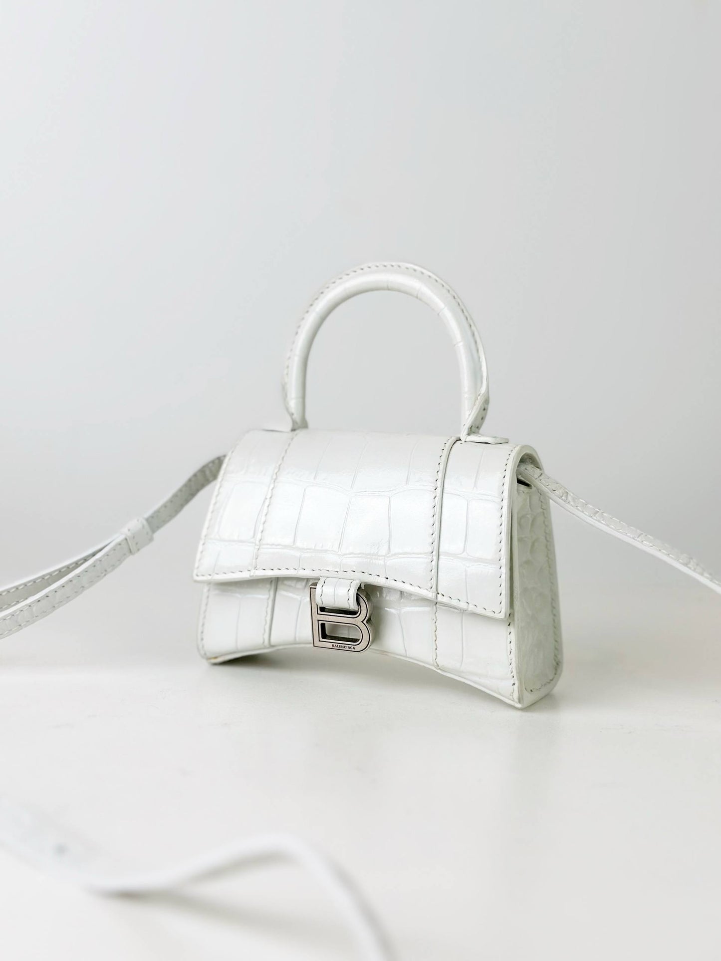 BALENCIAGA HOURGLASS MINI WHITE CROSSBODY BAG