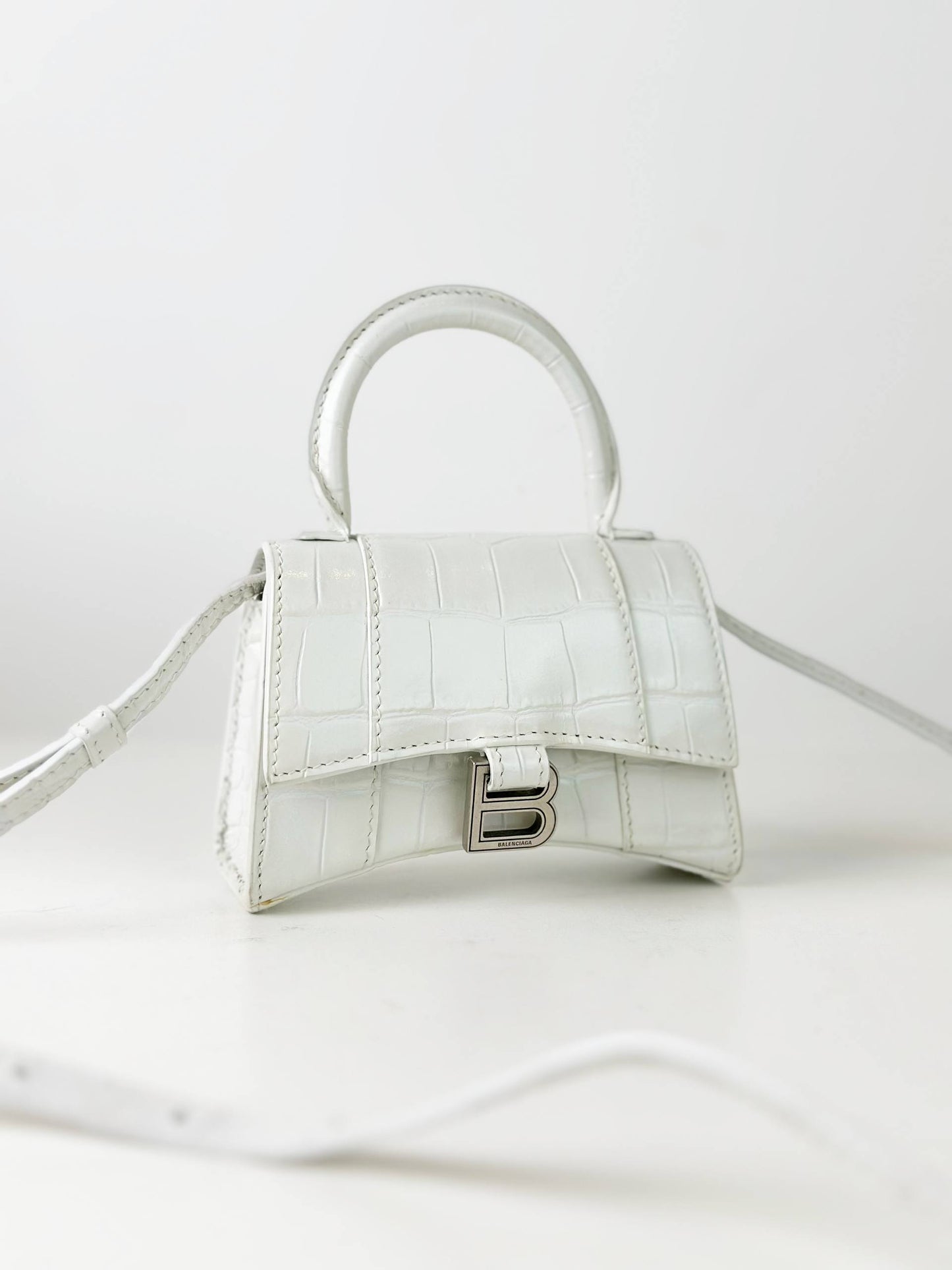 BALENCIAGA HOURGLASS MINI WHITE CROSSBODY BAG