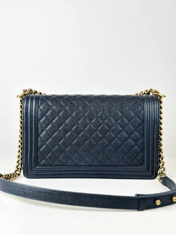 CHANEL LE BOY LARGE FLAP BLACK SHOULDER BAG GHW