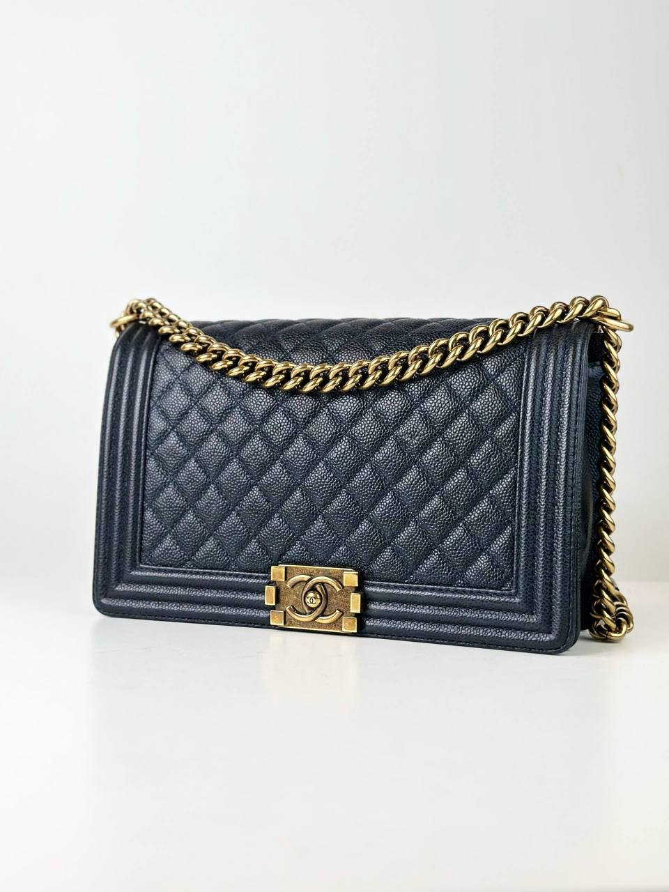 CHANEL LE BOY LARGE FLAP BLACK SHOULDER BAG GHW