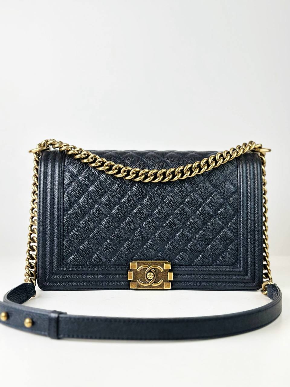 CHANEL LE BOY LARGE FLAP BLACK SHOULDER BAG GHW