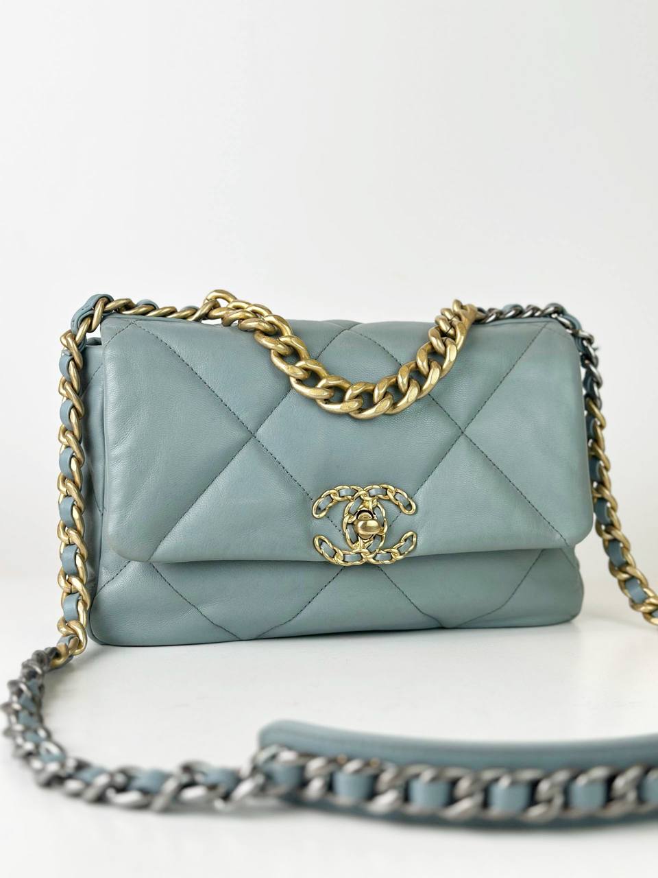 CHANEL QUILTED 19 BLUE MEDIUM FLAP CROSSBODY BAG