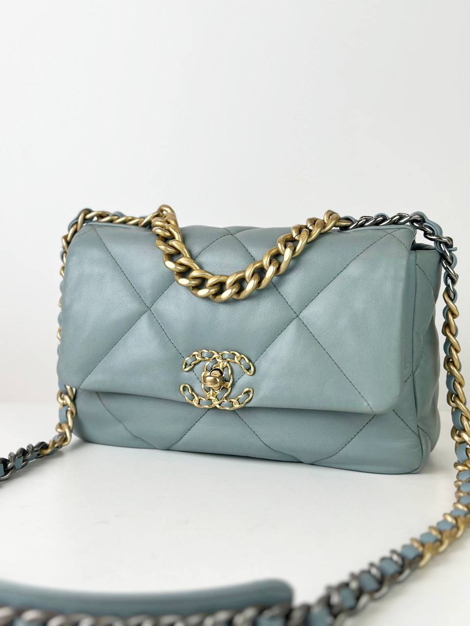 CHANEL QUILTED 19 BLUE MEDIUM FLAP CROSSBODY BAG