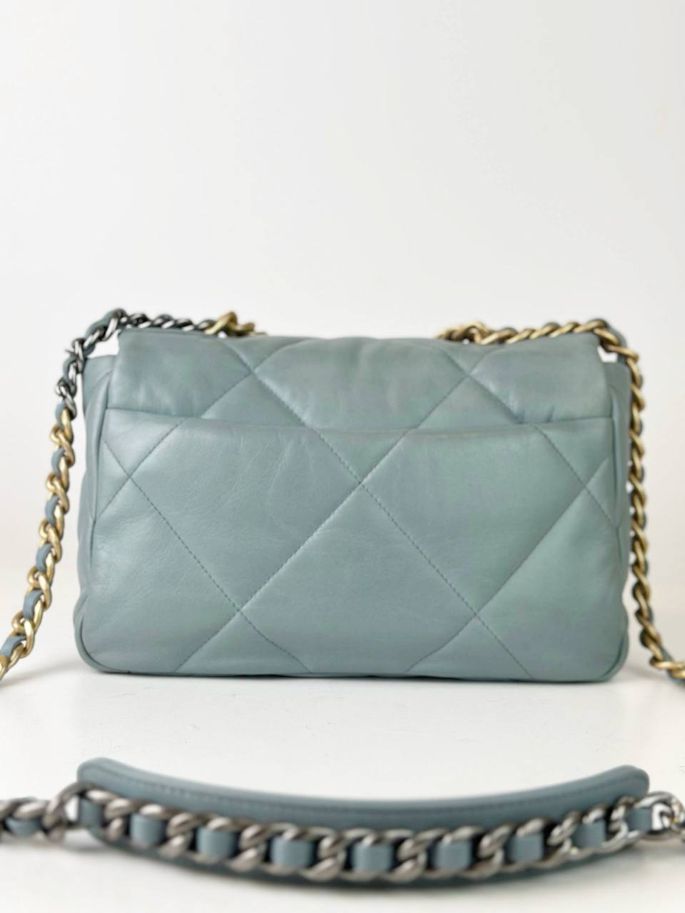 CHANEL QUILTED 19 BLUE MEDIUM FLAP CROSSBODY BAG