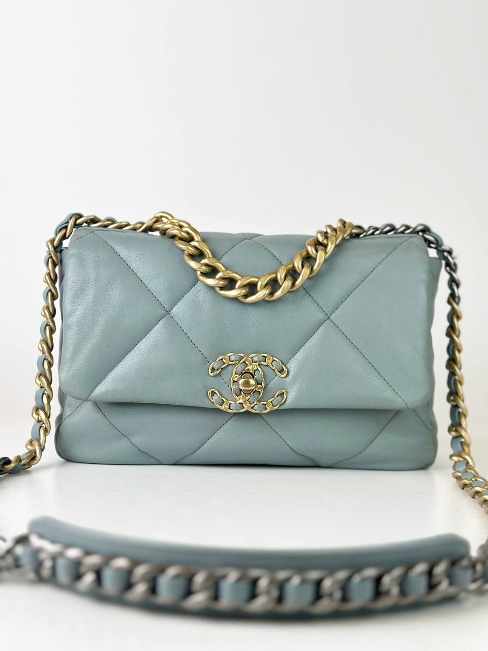 CHANEL QUILTED 19 BLUE MEDIUM FLAP CROSSBODY BAG