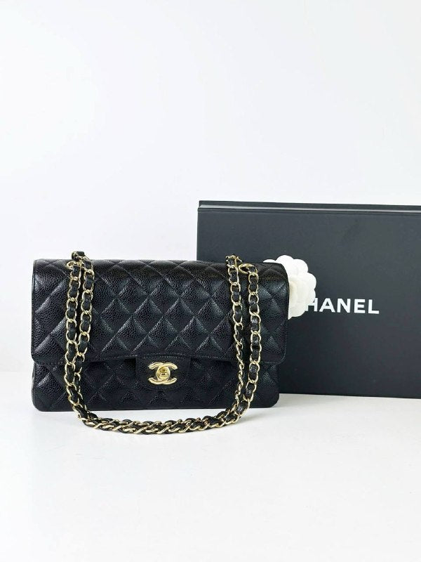 CHANEL CLASSIC FLAP CAVIAR BLACK MEDIUM SHOULDER BAG GHW