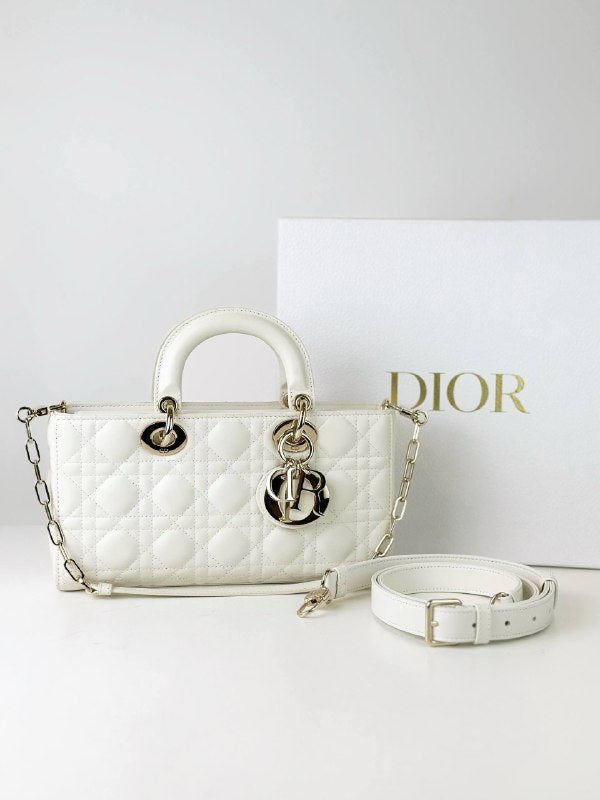 DIOR LADY D-JOY WHITE MEDIUM CANNAGE LEATHER BAG