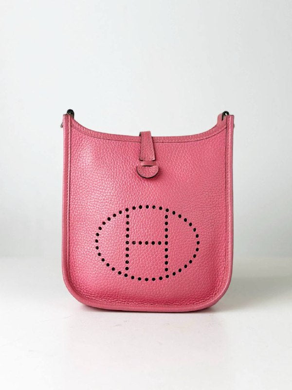 HERMES EVELYNE TPM 16 ROSE AZALEE TAURILLON CLEMENCE LEATHER CROSSBODY BAG