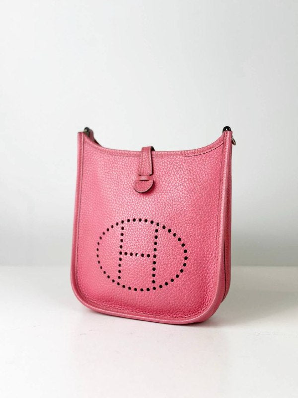 HERMES EVELYNE TPM 16 ROSE AZALEE TAURILLON CLEMENCE LEATHER CROSSBODY BAG