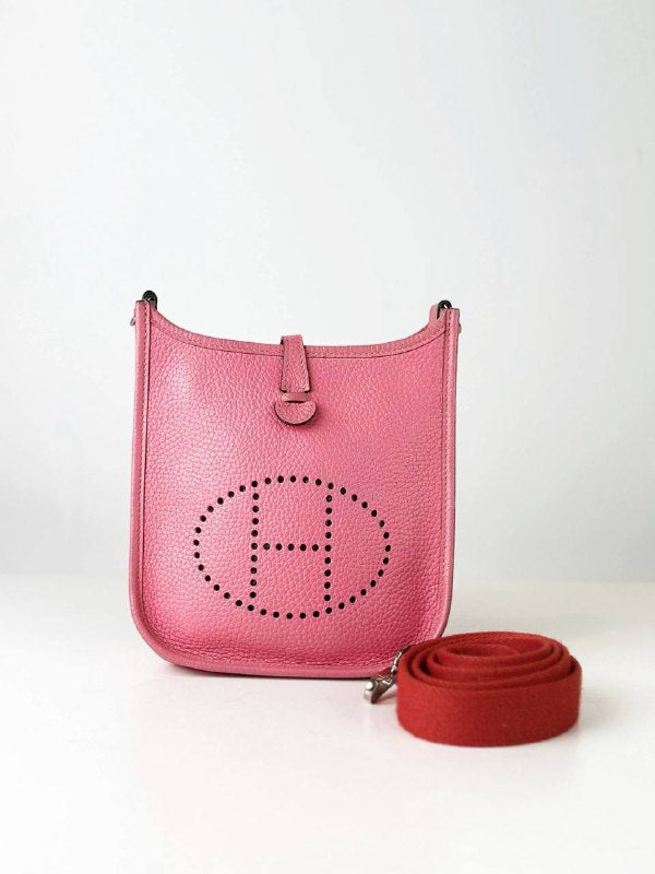 HERMES EVELYNE TPM 16 ROSE AZALEE TAURILLON CLEMENCE LEATHER CROSSBODY BAG