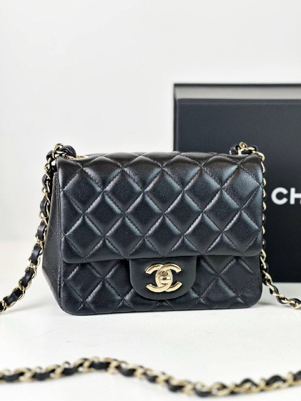 CHANEL CLASSIC MINI SQUARE FLAP BLACK CROSSBODY BAG GHW