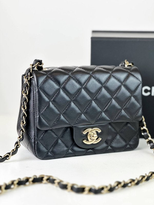 CHANEL CLASSIC MINI SQUARE FLAP BLACK CROSSBODY BAG GHW