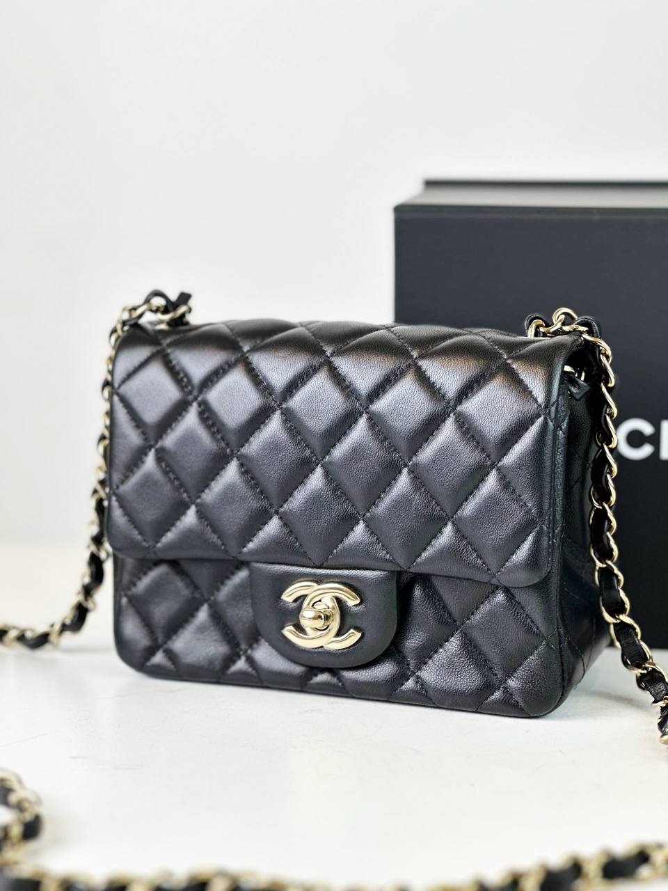 CHANEL CLASSIC MINI SQUARE FLAP BLACK CROSSBODY BAG GHW