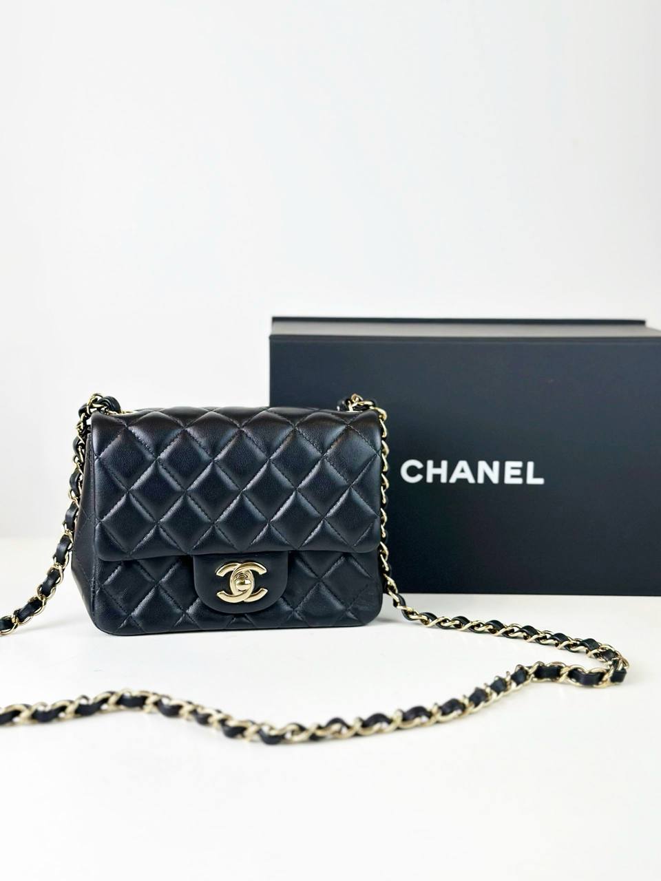 CHANEL CLASSIC MINI SQUARE FLAP BLACK CROSSBODY BAG GHW