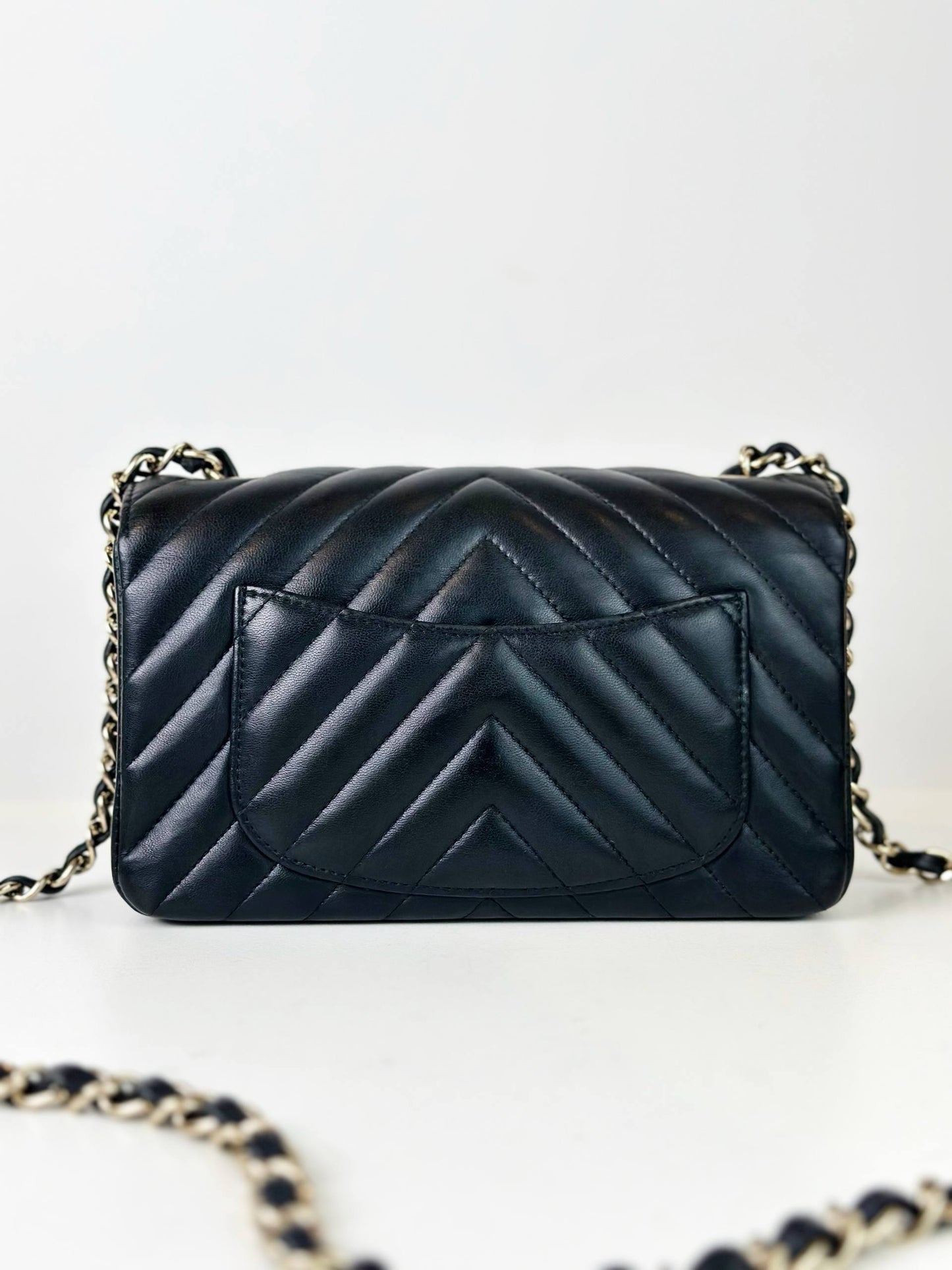 CHANEL MINI RECTANGULAR FLAP CHEVRON BLACK CROSSBODY BAG GHW