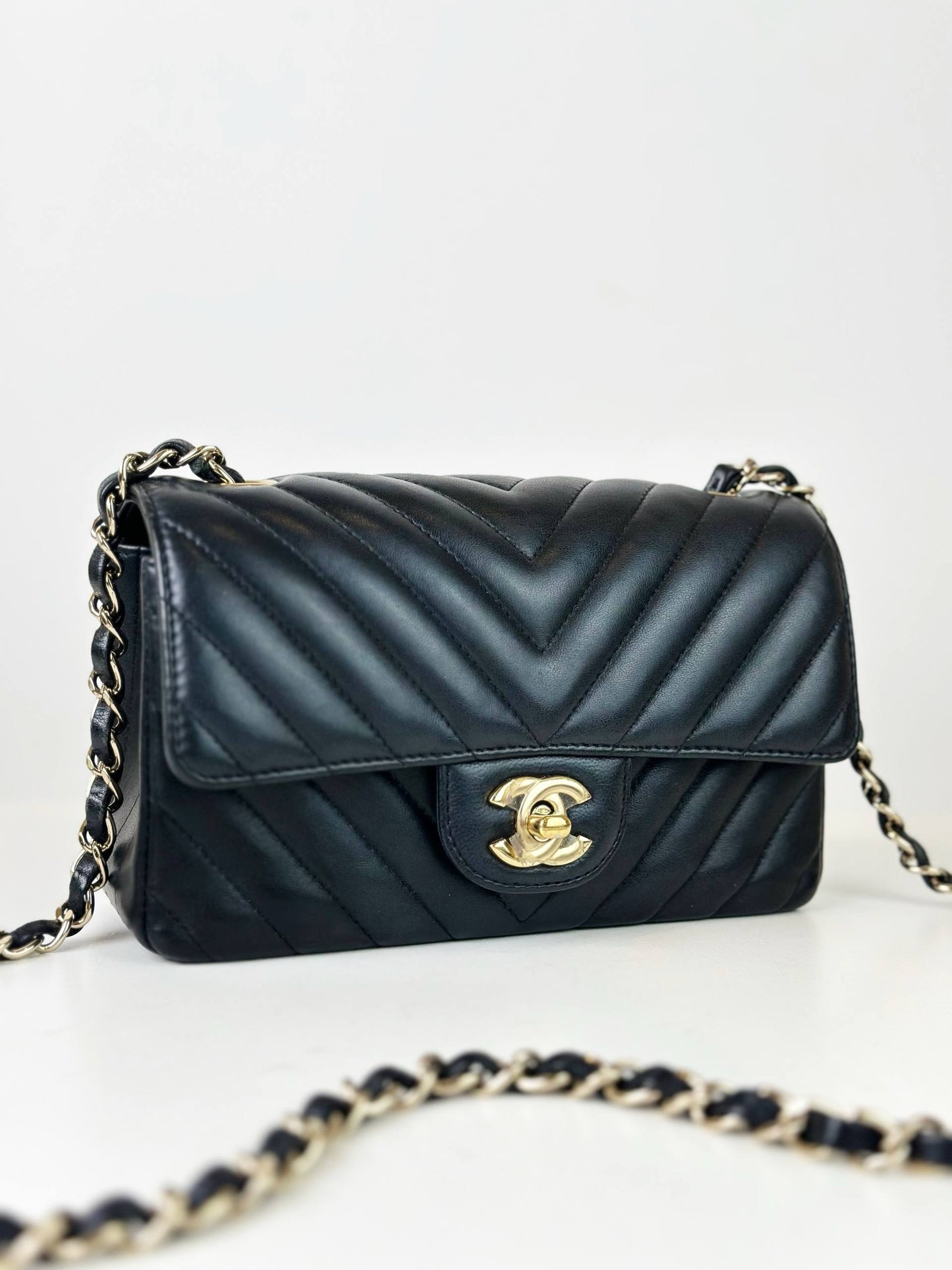 CHANEL MINI RECTANGULAR FLAP CHEVRON BLACK CROSSBODY BAG GHW