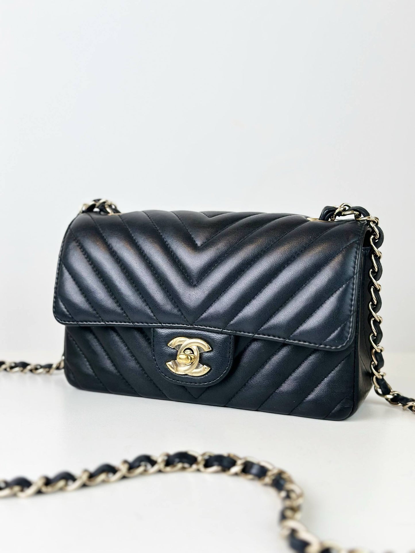 CHANEL MINI RECTANGULAR FLAP CHEVRON BLACK CROSSBODY BAG GHW