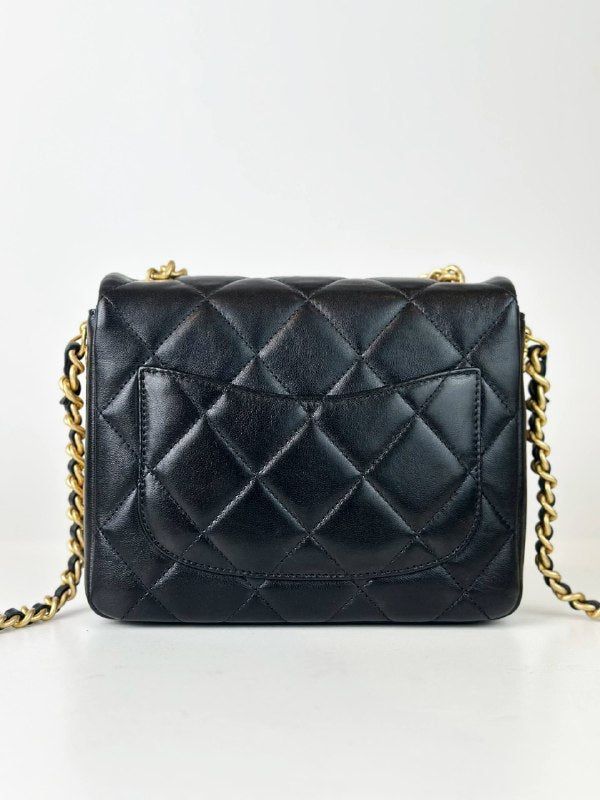 CHANEL QUILTED MINI SIDE NOTE FLAP BLACK CROSSBODY BAG