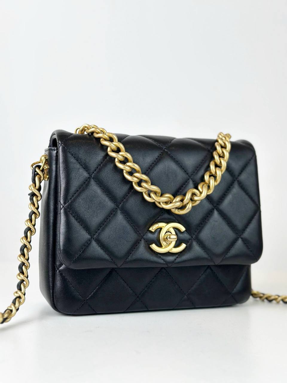 CHANEL QUILTED MINI SIDE NOTE FLAP BLACK CROSSBODY BAG
