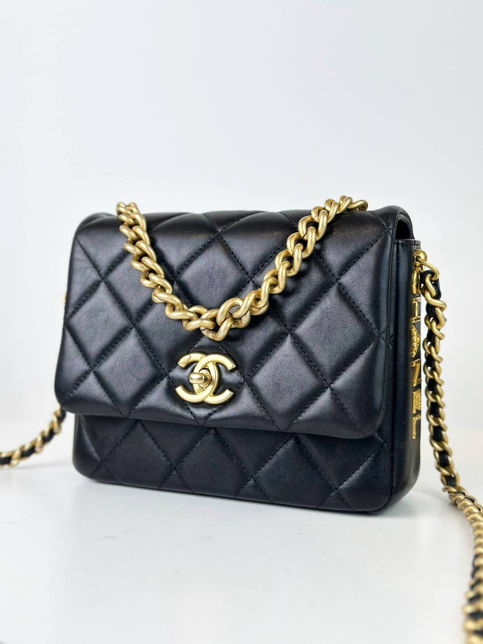 CHANEL QUILTED MINI SIDE NOTE FLAP BLACK CROSSBODY BAG