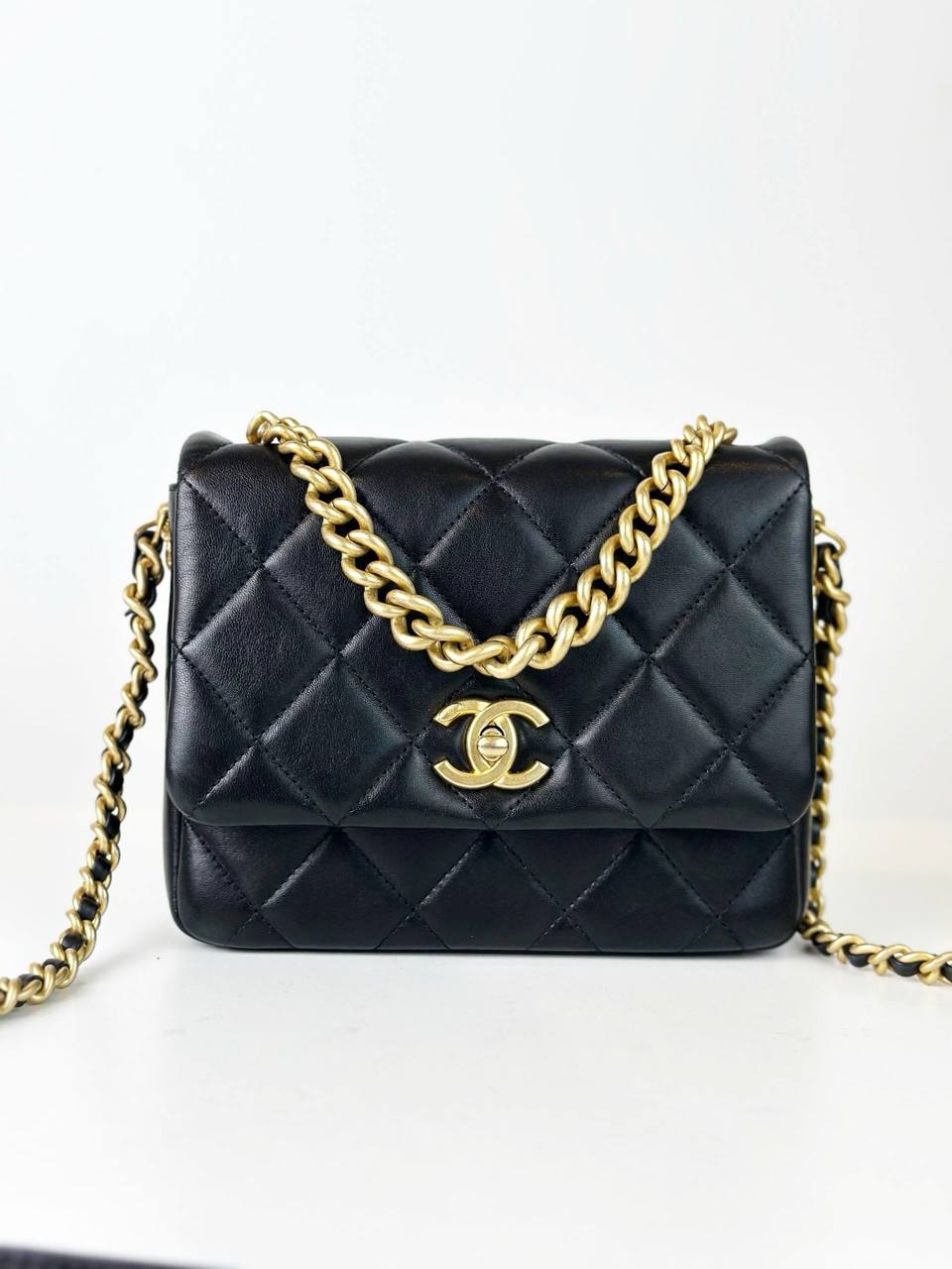 CHANEL QUILTED MINI SIDE NOTE FLAP BLACK CROSSBODY BAG