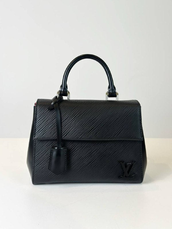 LOUIS VUITTON CLUNY EPI LEATHER MINI BLACK TOP HANDLE BAG WITH STRAP