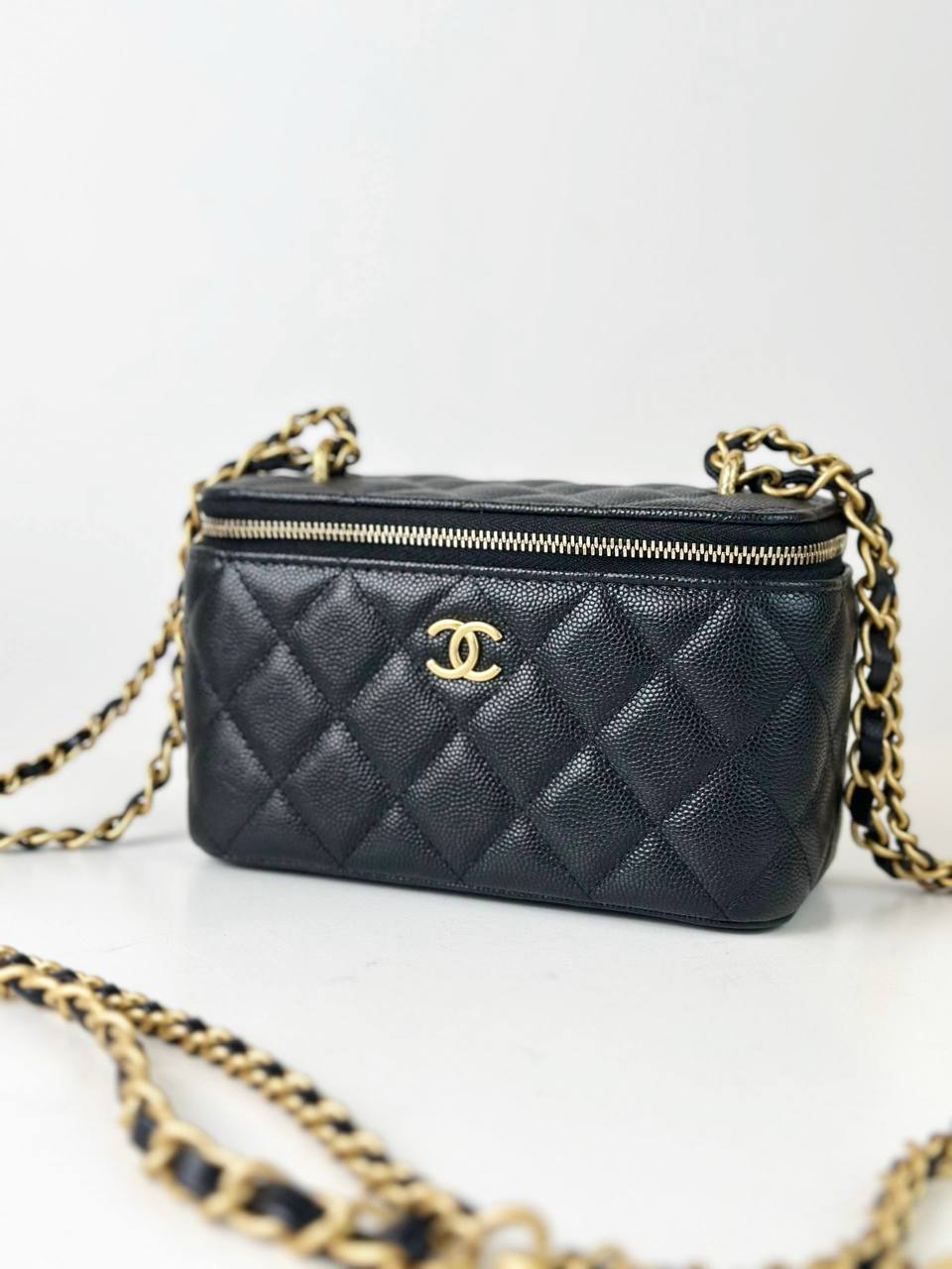 CHANEL TWIN CRUSH CAVIAR BLACK VANITY BAG GHW