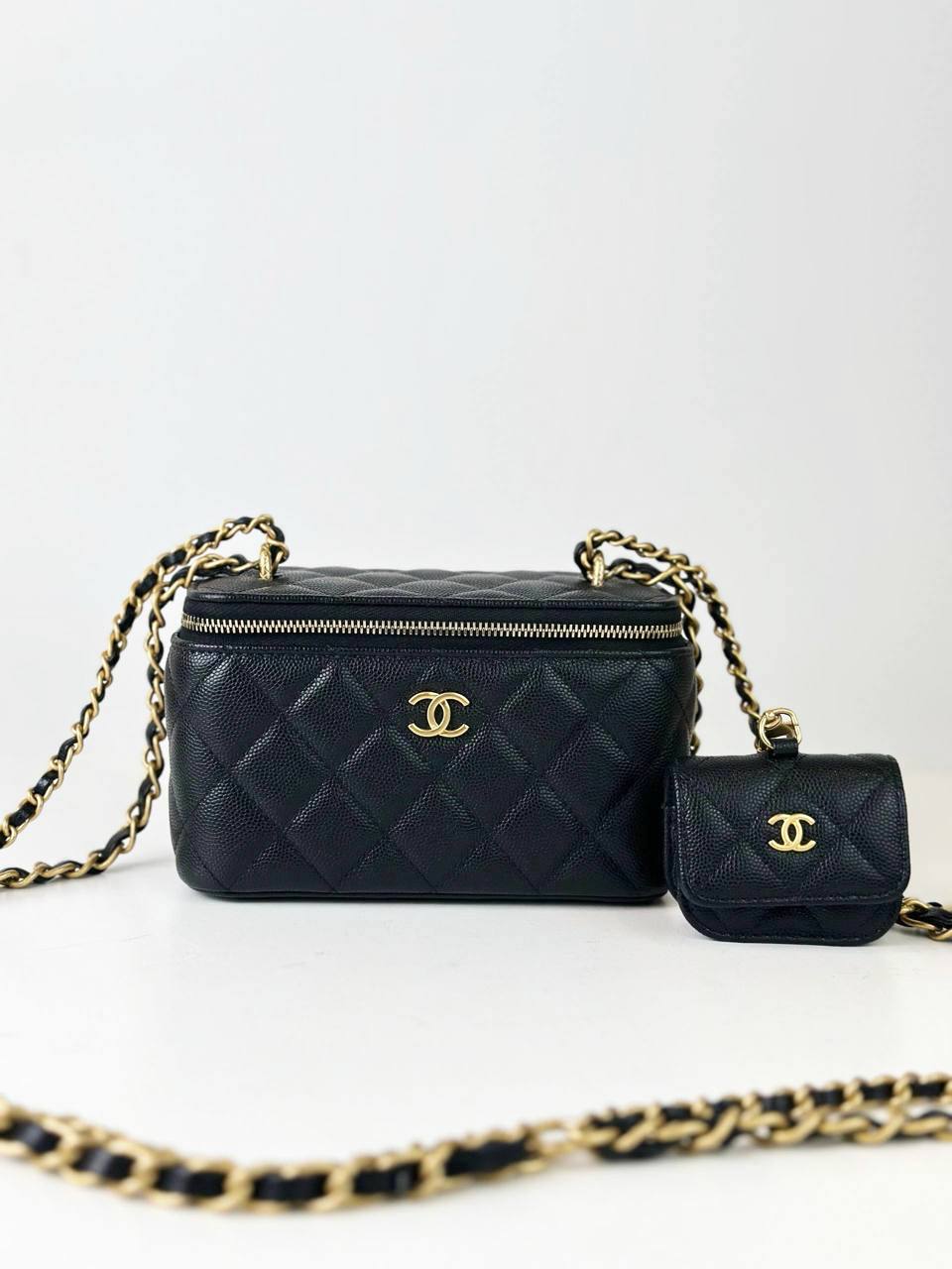 CHANEL TWIN CRUSH CAVIAR BLACK VANITY BAG GHW