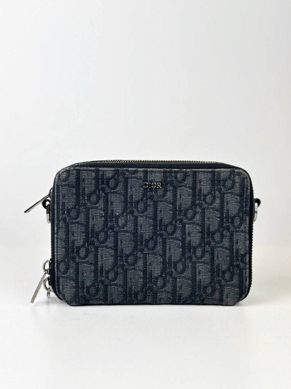 DIOR DOUBLE ZIP OBLIQUE BLACK JACQUARD CROSSBODY BAG