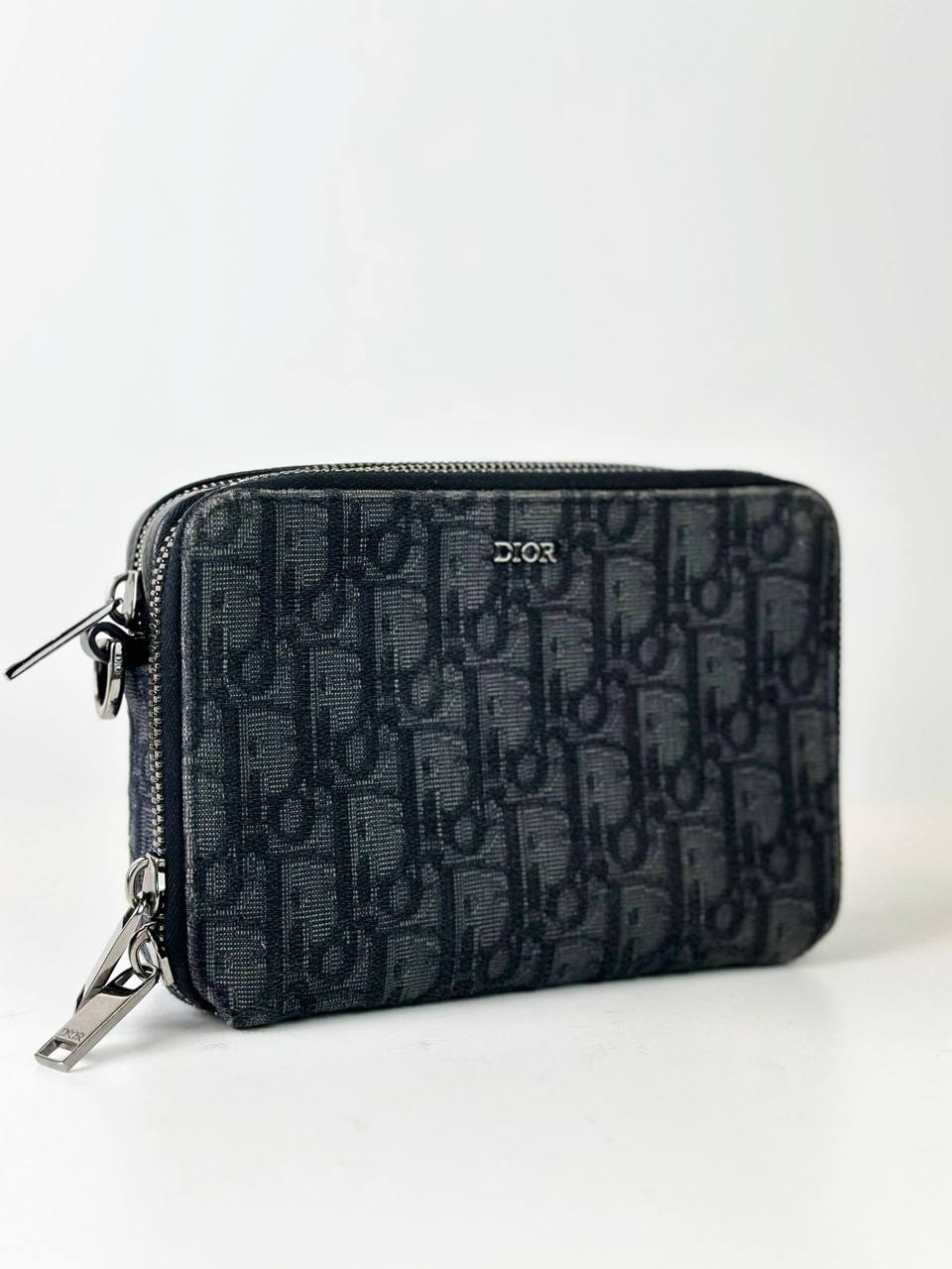 DIOR DOUBLE ZIP OBLIQUE BLACK JACQUARD CROSSBODY BAG
