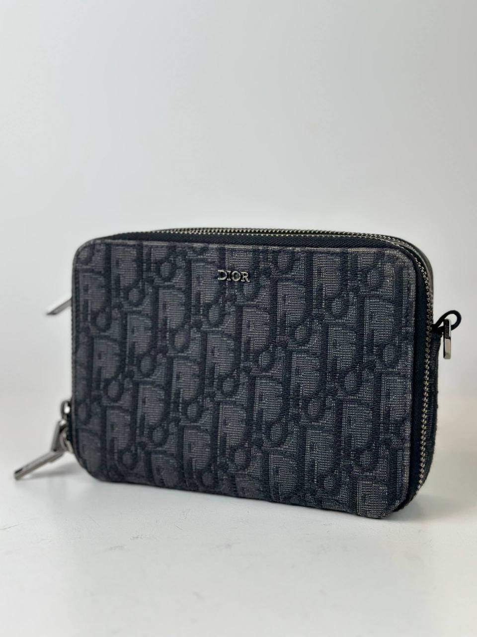 DIOR DOUBLE ZIP OBLIQUE BLACK JACQUARD CROSSBODY BAG