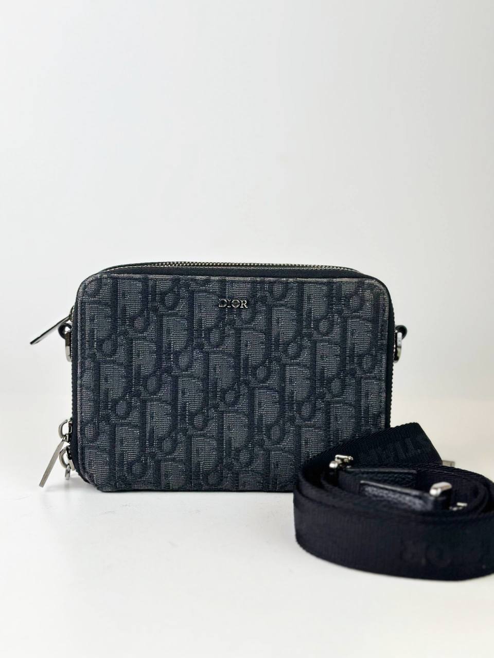 DIOR DOUBLE ZIP OBLIQUE BLACK JACQUARD CROSSBODY BAG