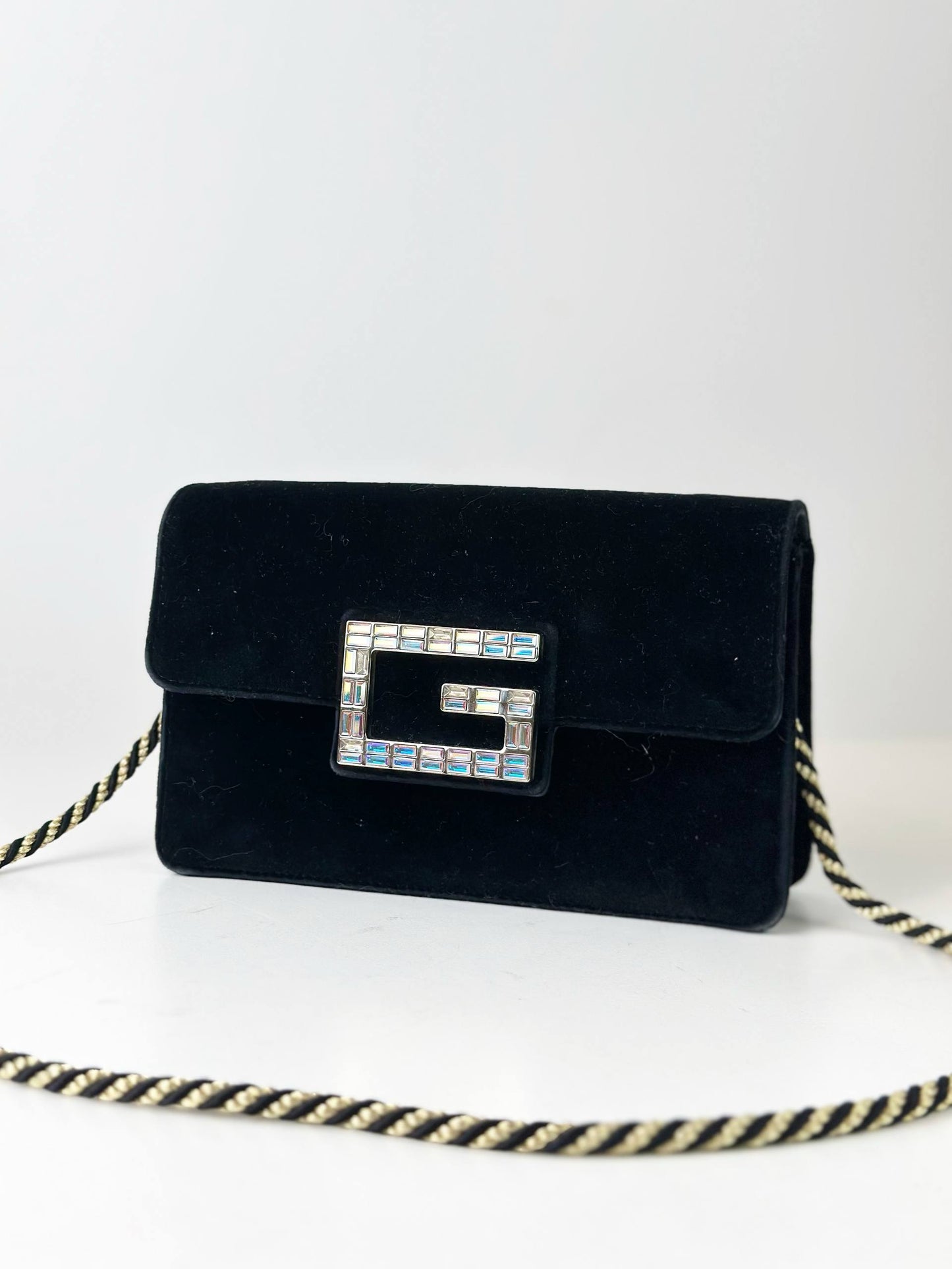 GUCCI BROADWAY SQUARE G BLACK VELVET CROSSBODY BAG