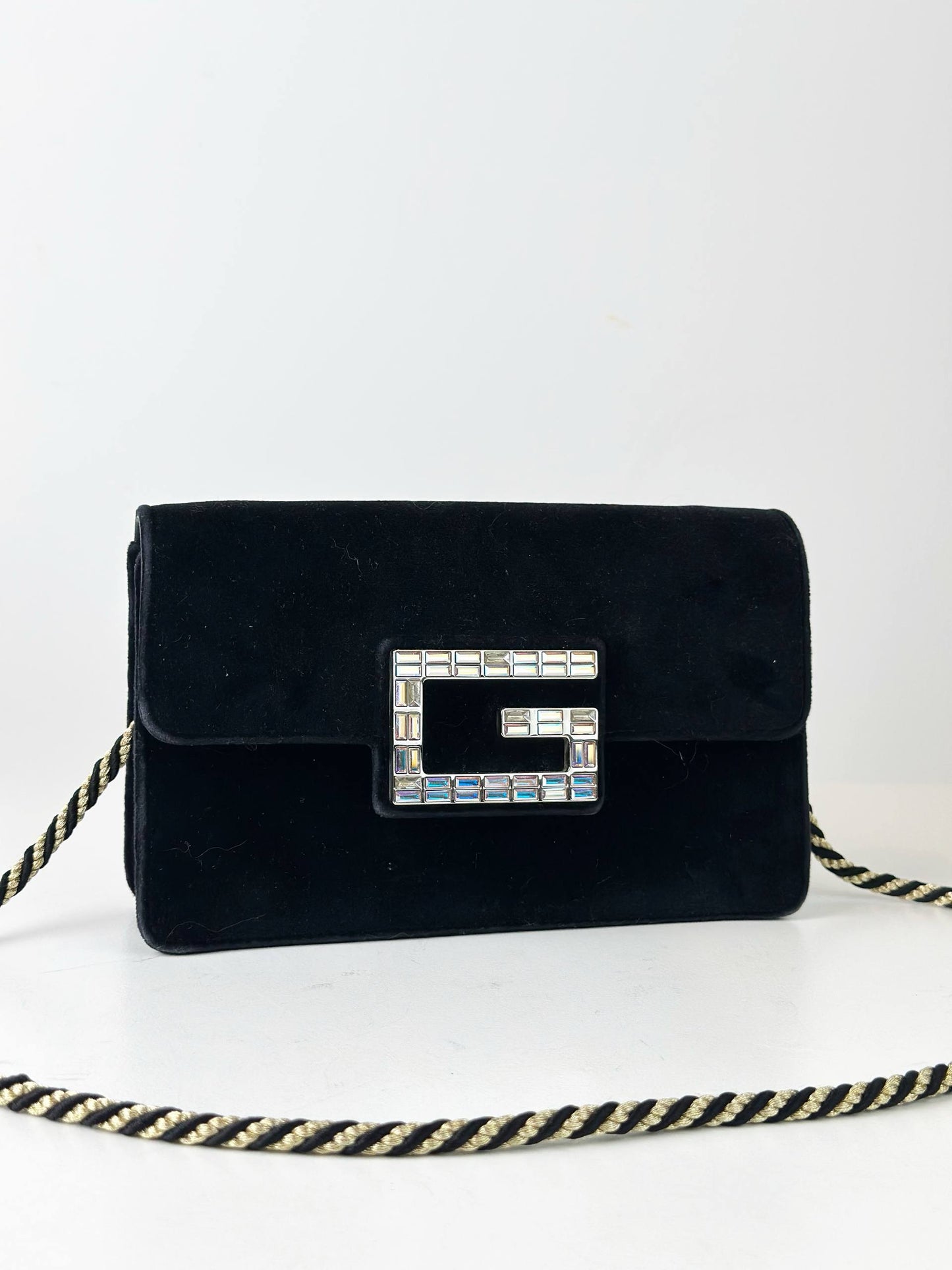 GUCCI BROADWAY SQUARE G BLACK VELVET CROSSBODY BAG