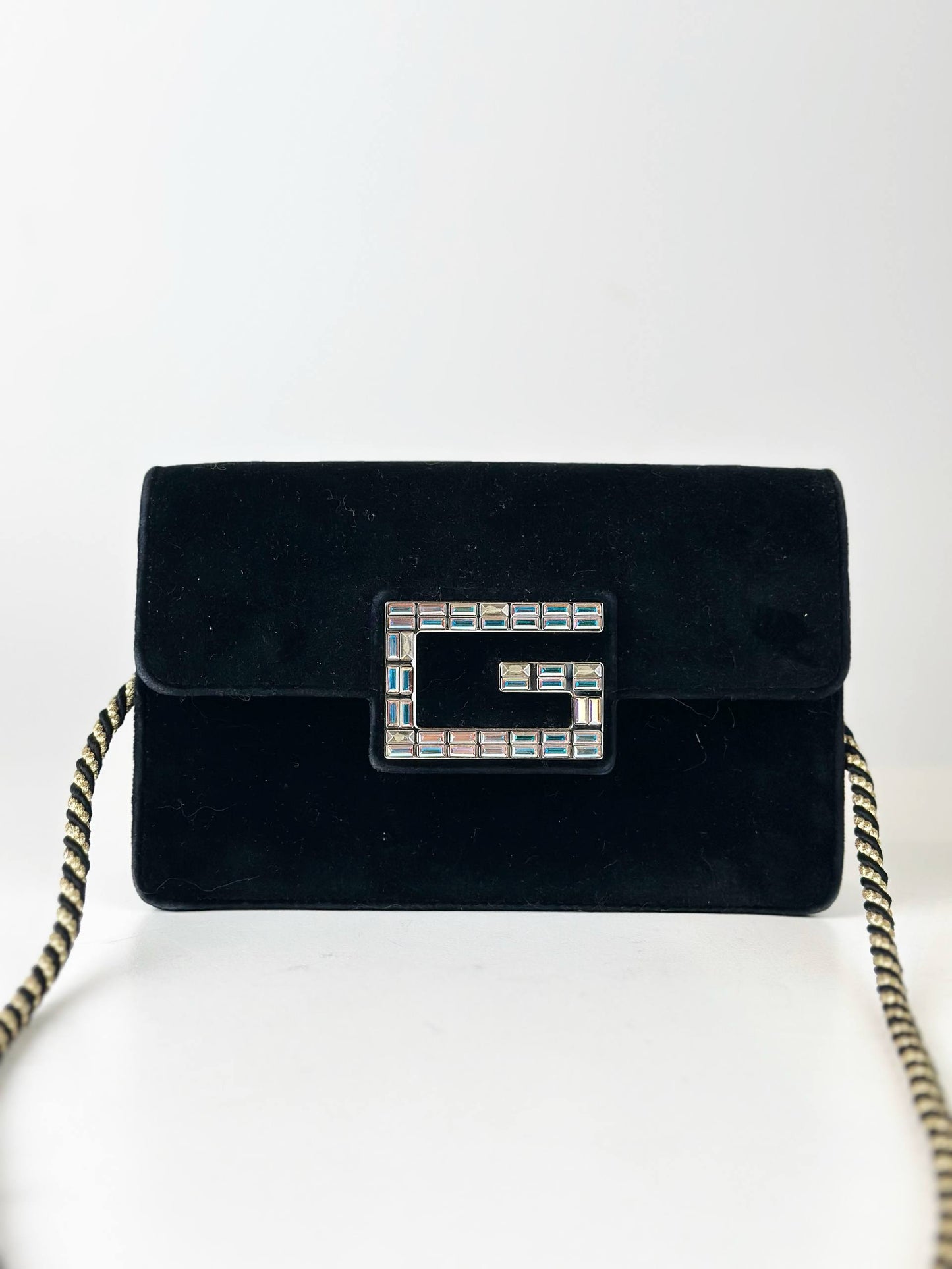 GUCCI BROADWAY SQUARE G BLACK VELVET CROSSBODY BAG