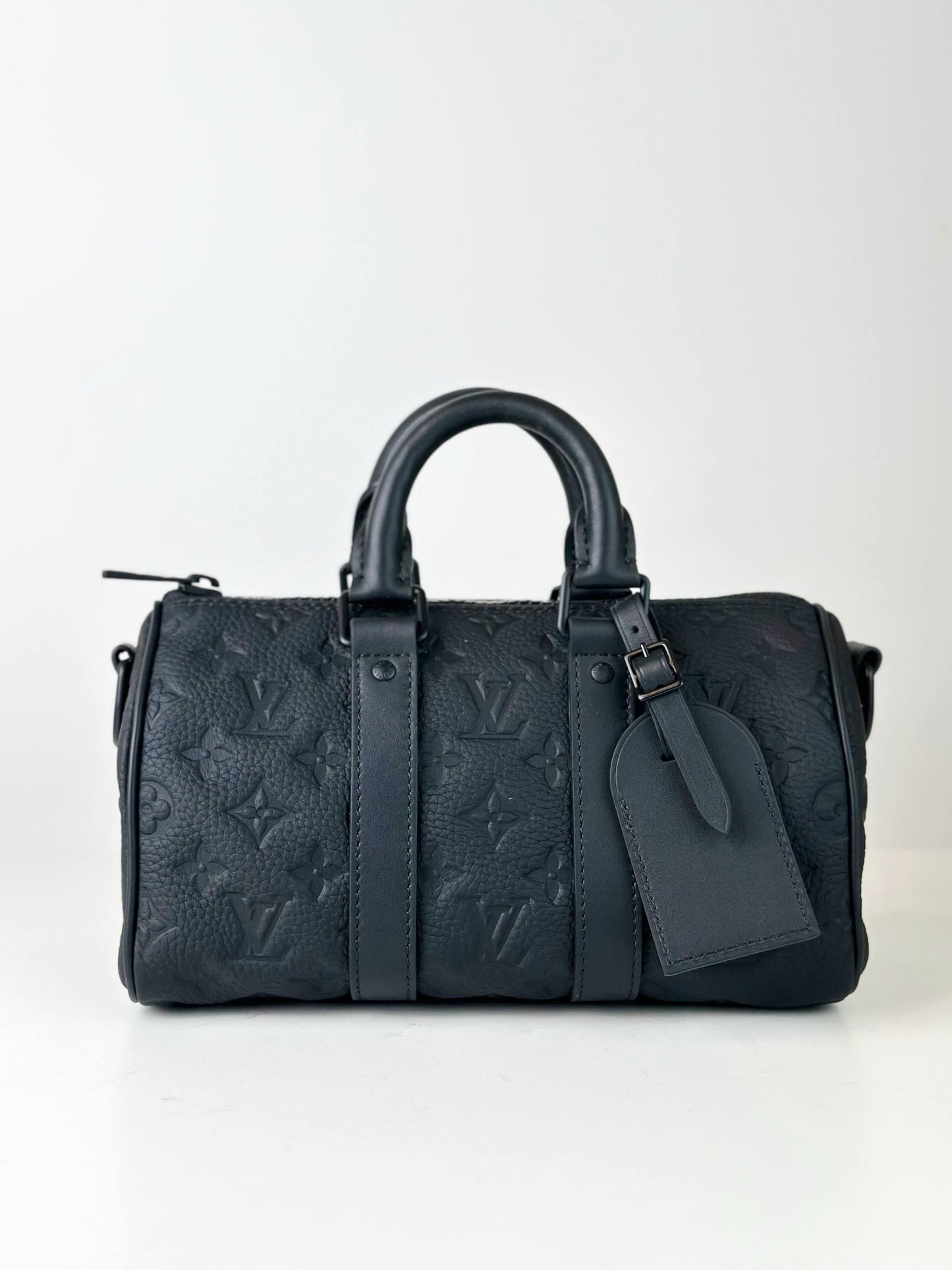 LOUIS VUITTON KEEPALL 25 BANDOULIERE BLACK TAURILLON LEATHER CROSSBODY BAG