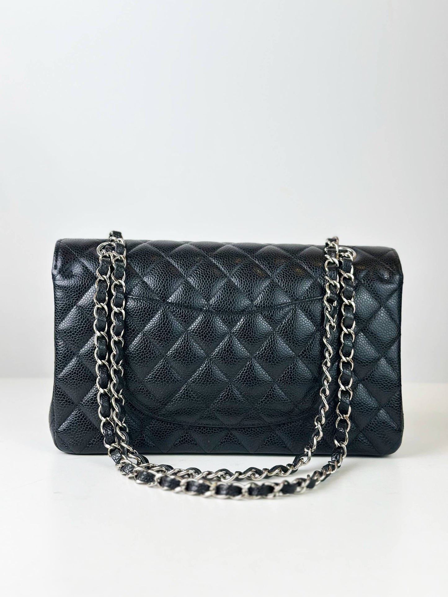 MICROCHIP CHANEL CLASSIC FLAP CAVIAR BLACK MEDIUM SHOULDER BAG SHW
