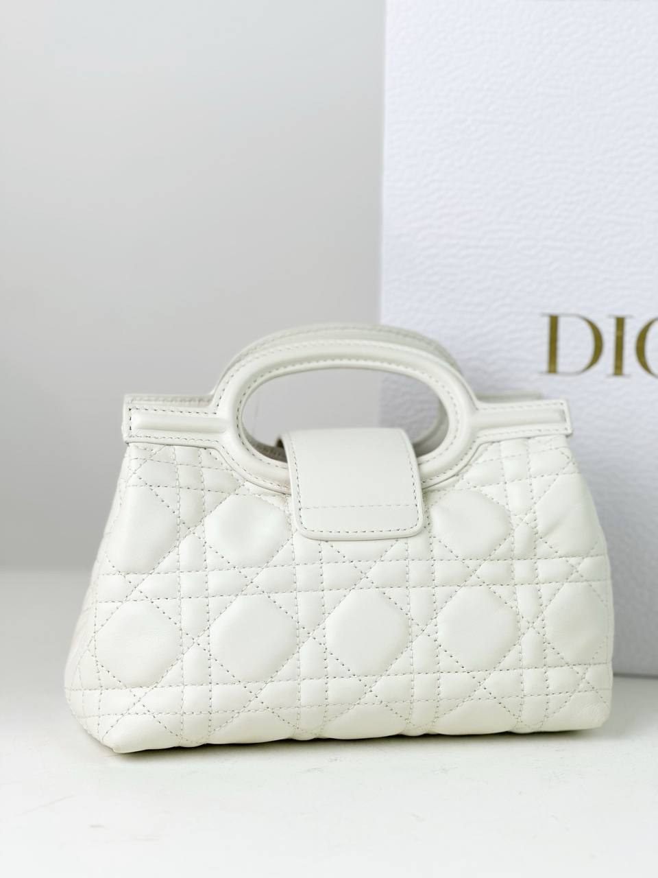 DIOR JOLIE WHITE CANNAGE HANDBAG WITH STRAP