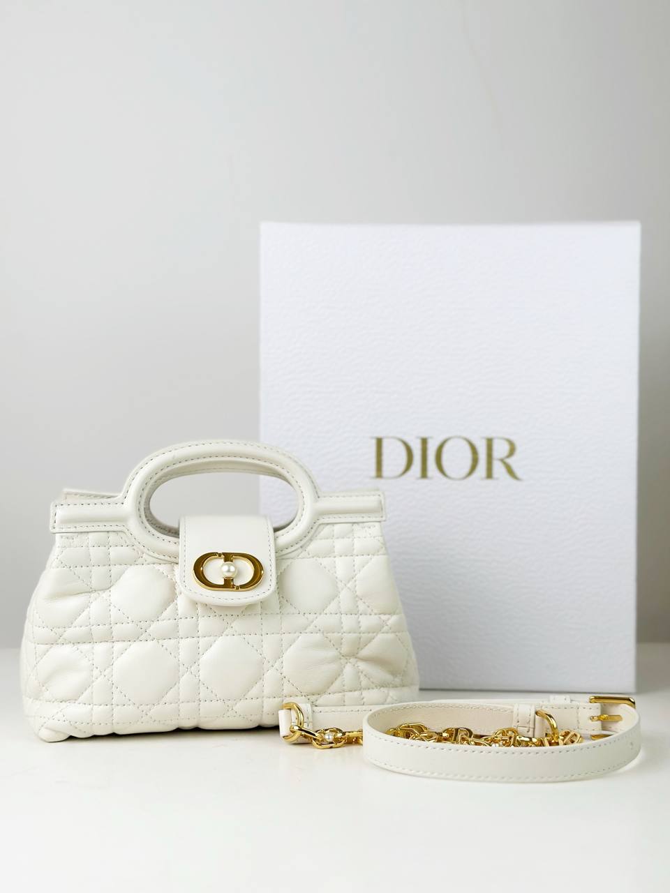 DIOR JOLIE WHITE CANNAGE HANDBAG WITH STRAP