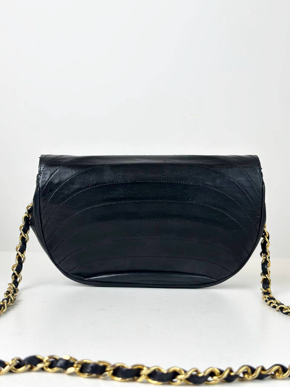 CHANEL VINTAGE HALF MOON BLACK FLAP CROSSBODY BAG