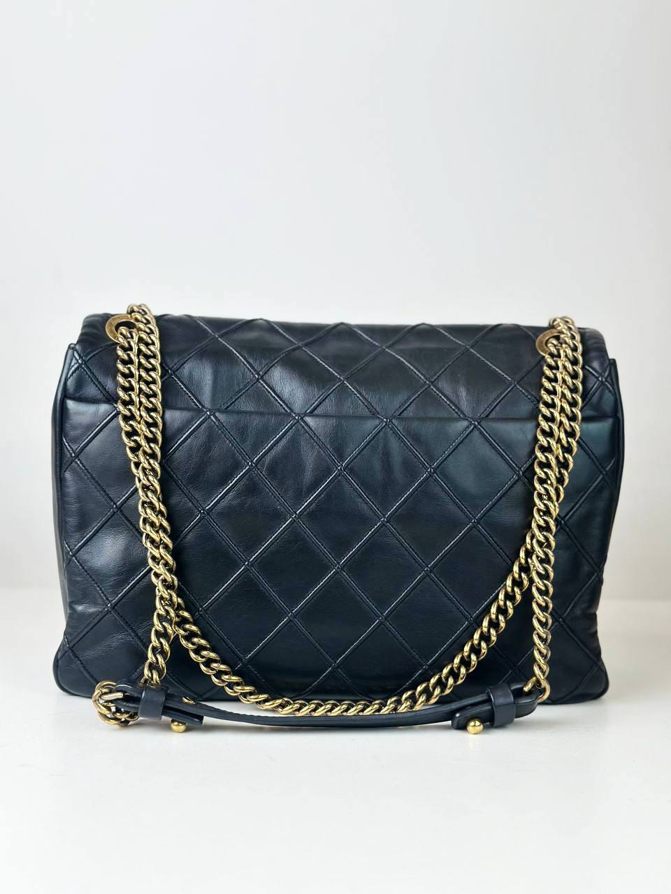 CHANEL 2.55 REISSUE COSMOS DIAMOND DEBOSSED BLACK LARGE FLAP SHOULDER BAG
