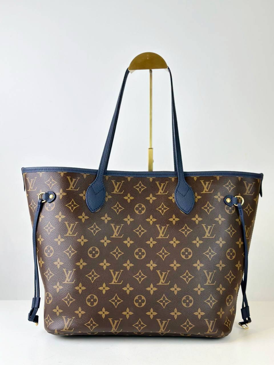 LOUIS VUITTON NEVERFULL MM INSIDE OUT NAVY BLUE MONOGRAM TOTE BAG WITH POUCH